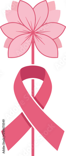 Pink Ribbon Flower Symbol Breast Cancer Awareness and Support Illustration