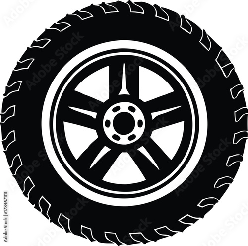 Black Silhouette of an Off- Road Tire and Wheel vehicle