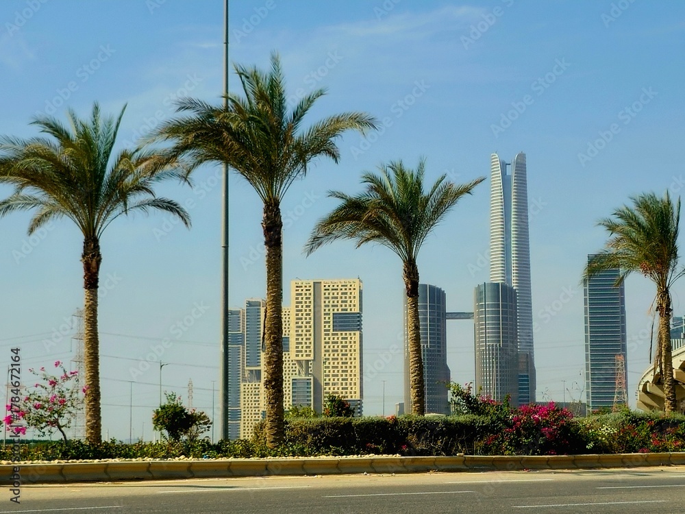 Fototapeta premium The towers and buildings in The New Administrative Capital, a large-scale urban development project in Egypt, intended to serve as the country's new capital city