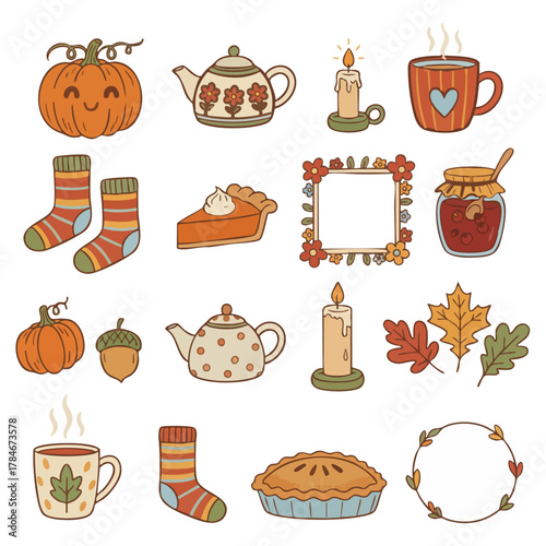 Autumn Tea and Pumpkin Illustration Set