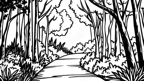 Very beautiful sun-dappled forest path winding through ancient green woods, with soft sunlight filtering through dense leaves, casting gentle highlights and shadows, and creating a realistic magical, 