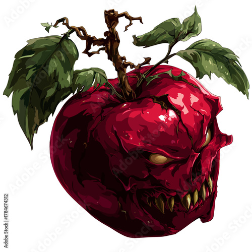 Scary Apple Monster Vector Clipart, Icon, Logo