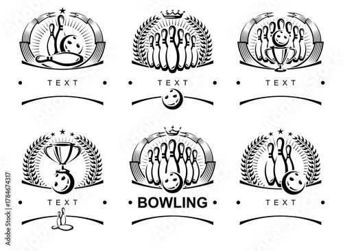 Bowling label and element set. Collection element bowling. Vector