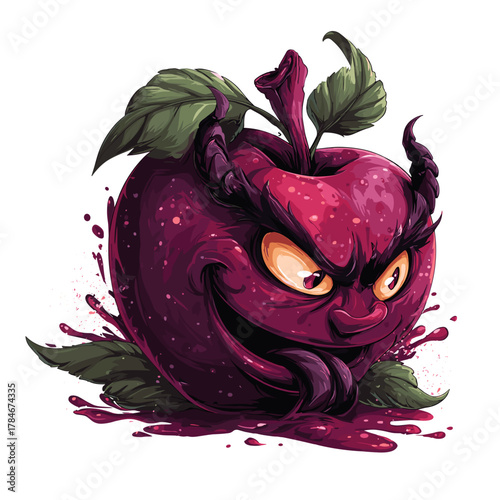 Scary Apple Monster Vector Clipart, Icon, Logo