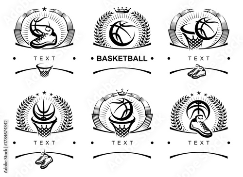 Basketball label and icon set. Collection icons basketball. Vector