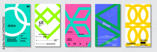 A collection of minimalist posters with geometric backgrounds and clean typography. Versatile vector patterns perfect for posters, labels, and backgrounds. Vector illustration