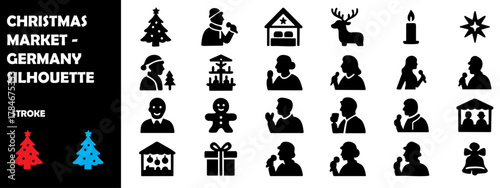 Christmas Market Germany Silhouette Vector Set – Winter Fair, Holiday Lights, and Festive Celebration Icons