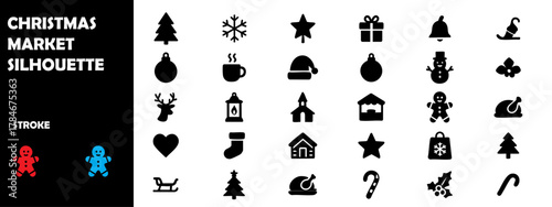 Christmas Market Silhouette Vector Set – Festive Fair, Gifts, and Winter Celebration Icons