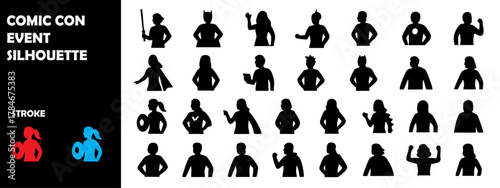 Comic Con Event Silhouette Vector Set – Cosplay, Superhero, and Pop Culture Celebration Icons
