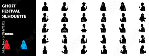 Ghost Festival Silhouette Vector Set – Spiritual Asian Holiday, Lanterns, and Ancestor Remembrance Icons