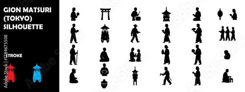 Gion Matsuri Japan Silhouette Vector Set – Traditional Parade, Lanterns, and Cultural Festival Icons