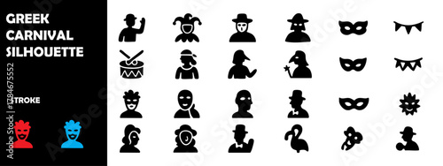 Greek Carnival Silhouette Vector Set – Apokries Festival, Masks, Parades, and Mediterranean Celebration Icons