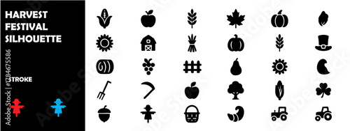 Harvest Festival Silhouette Vector Set – Autumn Crops, Farming, and Thanksgiving Celebration Icons