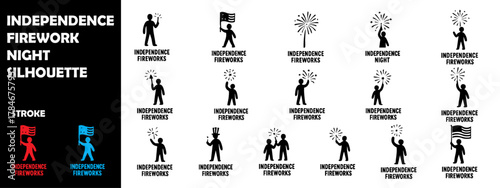 Independence Firework Night Silhouette Vector Set – Freedom Celebration, Fireworks, and Patriotic Parade Icons