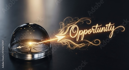Glass Compass Pointing Toward Opportunity – Vision Concept