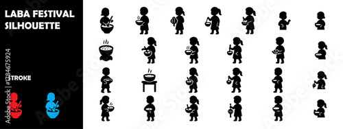 Laba Festival Silhouette Vector Set – Chinese Winter Harvest and Rice Porridge Celebration Icons