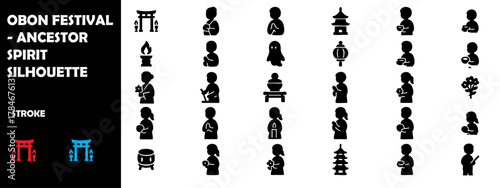 Obon Festival Silhouette Vector Set – Japanese Ancestor Spirit Celebration, Lanterns, and Dance Icons