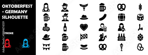 Oktoberfest Germany Silhouette Vector Set – Beer Festival, Bavarian Music, Pretzel, and Celebration Icons