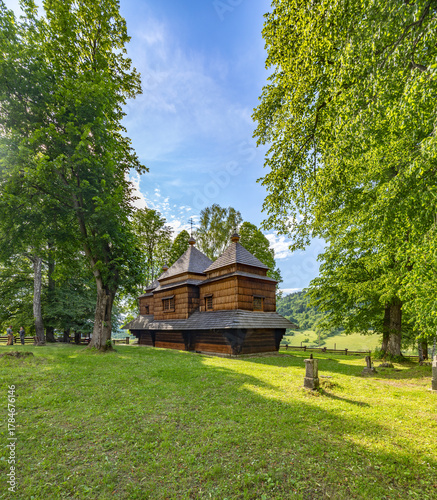 Fototapeta Naklejka Na Ścianę i Meble -  Historic wooden orthodox church Bieszczady Mountains Lutowiska Poland