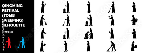 Qingming Festival Silhouette Vector Set – Chinese Tomb Sweeping Day, Ancestors Worship, and Cultural Icons