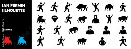San Fermín Festival Silhouette Vector Set – Running of the Bulls, Pamplona Spain Cultural Celebration Icons