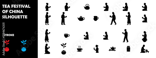 Tea Festival China Silhouette Vector Set – Traditional Ceremony, Teapot, Cups, and Cultural Celebration Icons