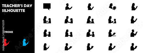 Teacher’s Day Silhouette Vector Set – Education Celebration, Books, Apple, and Mentor Appreciation Icons