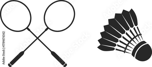 Badminton rackets and shuttlecock vector illustration showing crossed rackets with shuttle, professional sports equipment design for game and competition