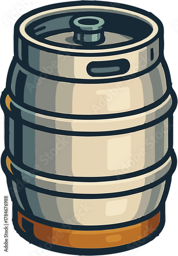 A stylized cartoon illustration of a traditional metal beer keg, representing draft beverages, breweries, and pub culture