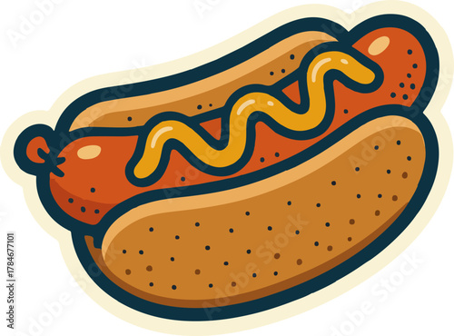 Delicious Hot Dog with Mustard Illustration - Tasty Food Icon