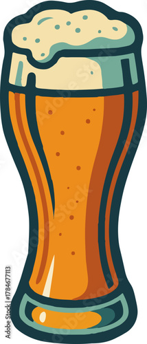 Vibrant graphic depiction of a chilled pilsner glass filled with sparkling, amber ale, topped with a frothy head, symbolizing refreshing enjoyment and social gatherings