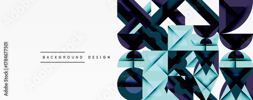 Abstract geometric pattern. Blue, teal, black hues create modern design. Clean lines, symmetrical shapes offer visual interest.