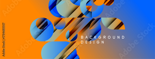 Abstract geometric shapes blend vibrant orange, blue hues. Modern design suggests dynamic background, clean aesthetic.