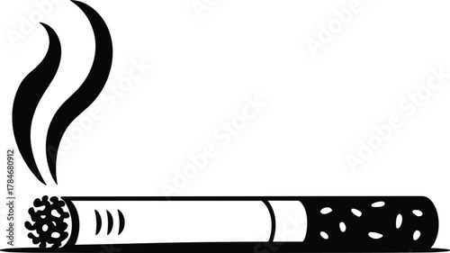 Burning cigarette with smoke vector illustration, tobacco addiction concept, smoking habit design, health risk awareness art for poster and anti-smoking campaign