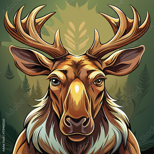 Young Bull Moose with Velvet Antlers Vector