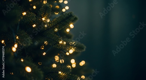 Christmas tree with glowing lights festive holiday decoration perfect for seasonal backgrounds