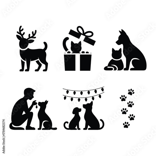 Pet Lovers Christmas Silhouette Vector Bundle 