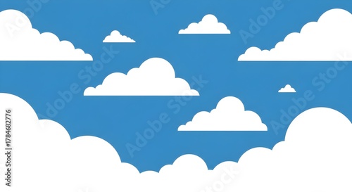 Bright white cartoon clouds floating in a clear blue sky, representing a simple, optimistic, and clean digital background.