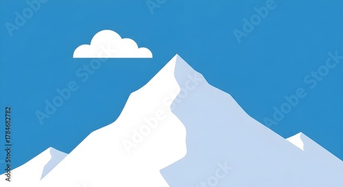 Minimalist Mountain Landscape: A pristine, blue sky day featuring snow-capped peaks and a solitary cloud, simple and scenic design.