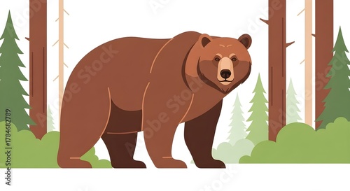 A majestic brown bear stands in a forest, evoking a sense of wilderness and nature's beauty.