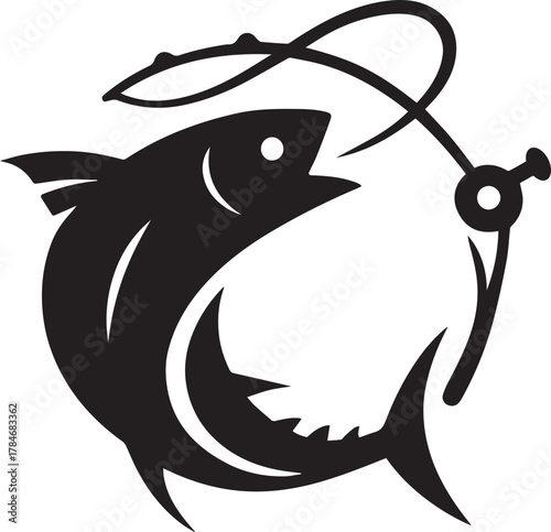 Dynamic Jumping Fish with Fishing Lure Silhouette Logo