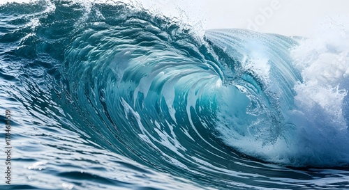 Fototapeta Naklejka Na Ścianę i Meble -  Powerful ocean wave cresting blue water with sunlight natural marine environment