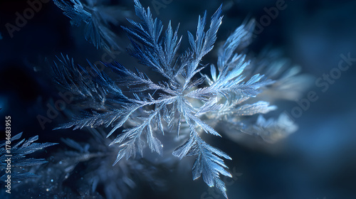 Frost fractal symmetry macro, crystalline geometry and subtle cold luminance