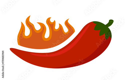 Spicy chili pepper. Red hot flame. Food ingredient symbol. Vector cooking illustration.