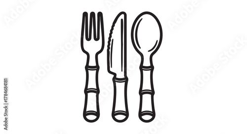 9. bamboo cutlery set outline icon vector
