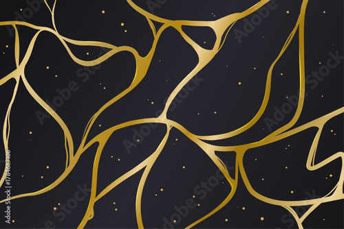 Luxury black background with gold marble lines and golden gradient texture
