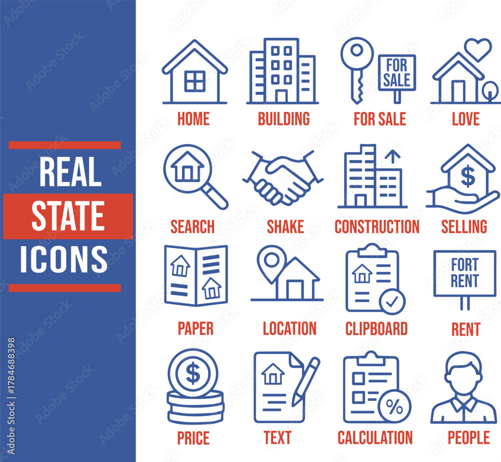 Obraz premium Real Estate and Property Line Art Icons – Minimal Black Outline Set for Real Estate Marketing and Web Use