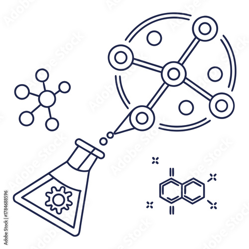 Chemistry and science icons representing molecules and experiments