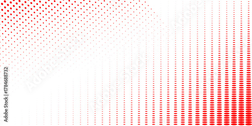 Red color halftone gradient texture. Vanishing cartoon polka dot background. Repeating dotted gradation pattern. Fading comic pop art overlay backdrop. Raster halftone effect wallpaper. Vector