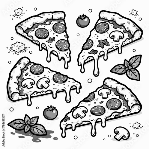 hand drawn slice pizza